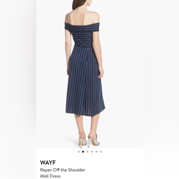 WAYF Off the Shoulder Midi Dress in color “Navy Stripe” - Picture 2 of 2